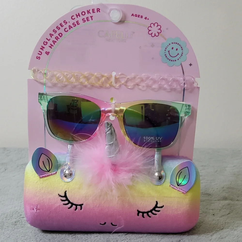 * Capelli New York Little Girls Unicorn Girl Sunglasses Choker And Hard Case Set